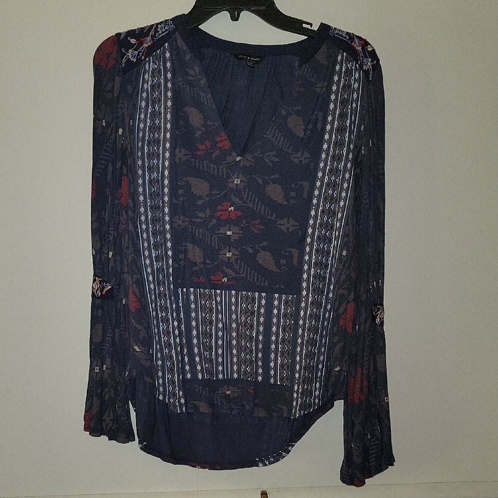 Navy Patterned Women's Top